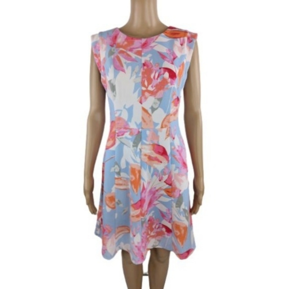 Vince Camuto Light Blue Print Fit & Flare Dress 6
